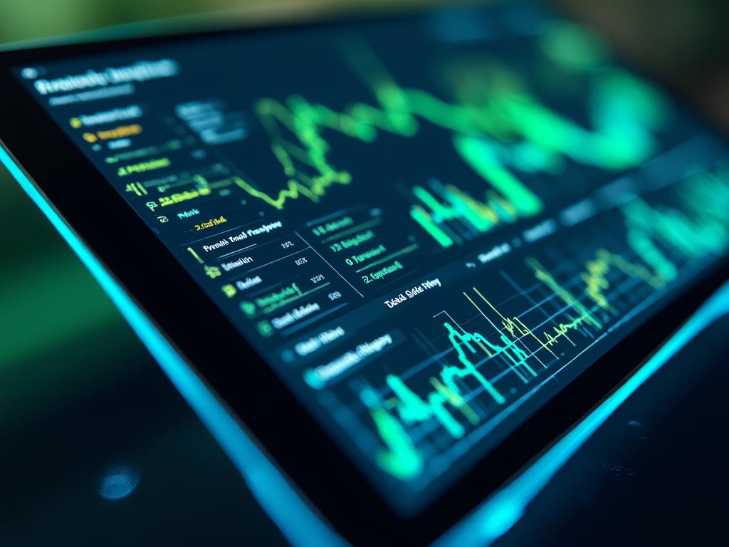 Modern AI-powered analytics dashboard showing predictive data trends